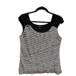 AB Studio, White stripes on black, ruffled, Tank. Women’s size L. Used, …